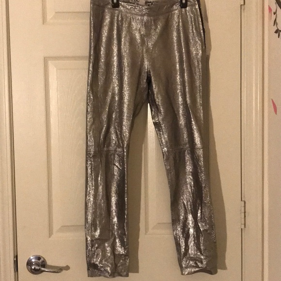 H&M Pants - silver real leather/suede metallic skinny pants